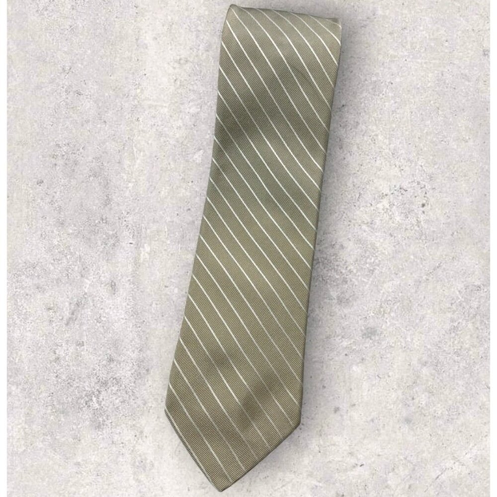 BREUER Silk Tie ITALY Beige Silver Striped W:3.1" EUC